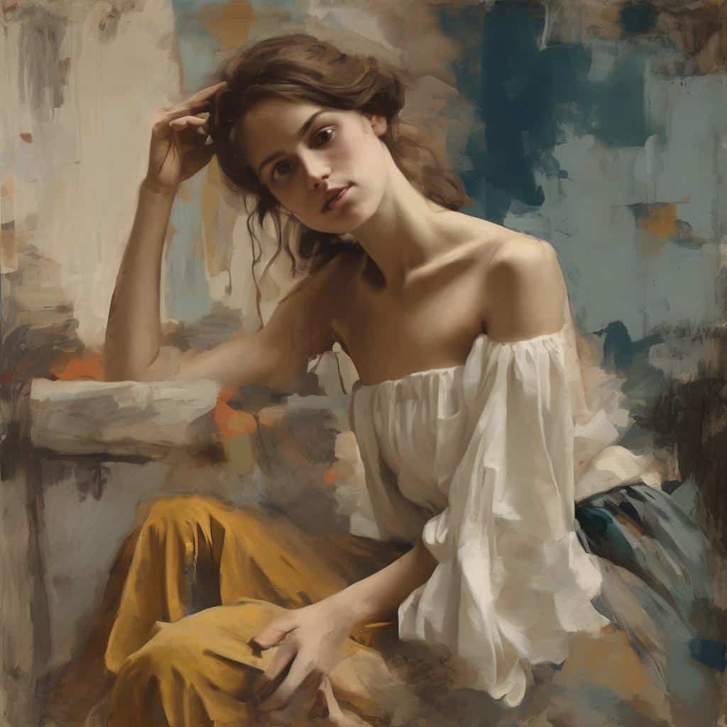 Παρουσίαση πορτραίτου νέας γυναίκας σε ζωγραφικό έργο με ιστορικό και καλλιτεχνικό περιεχόμενο.